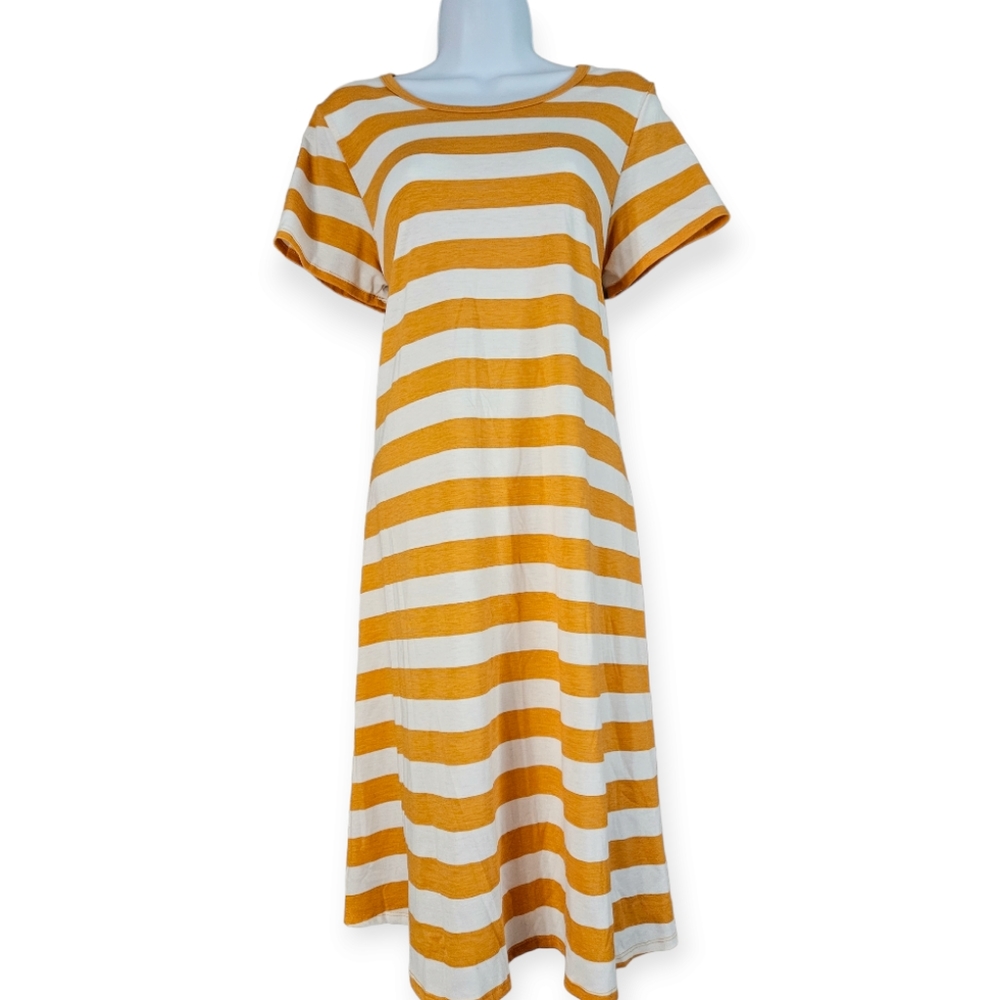Lularoe yellow & white striped Carly swing dress Womens Small